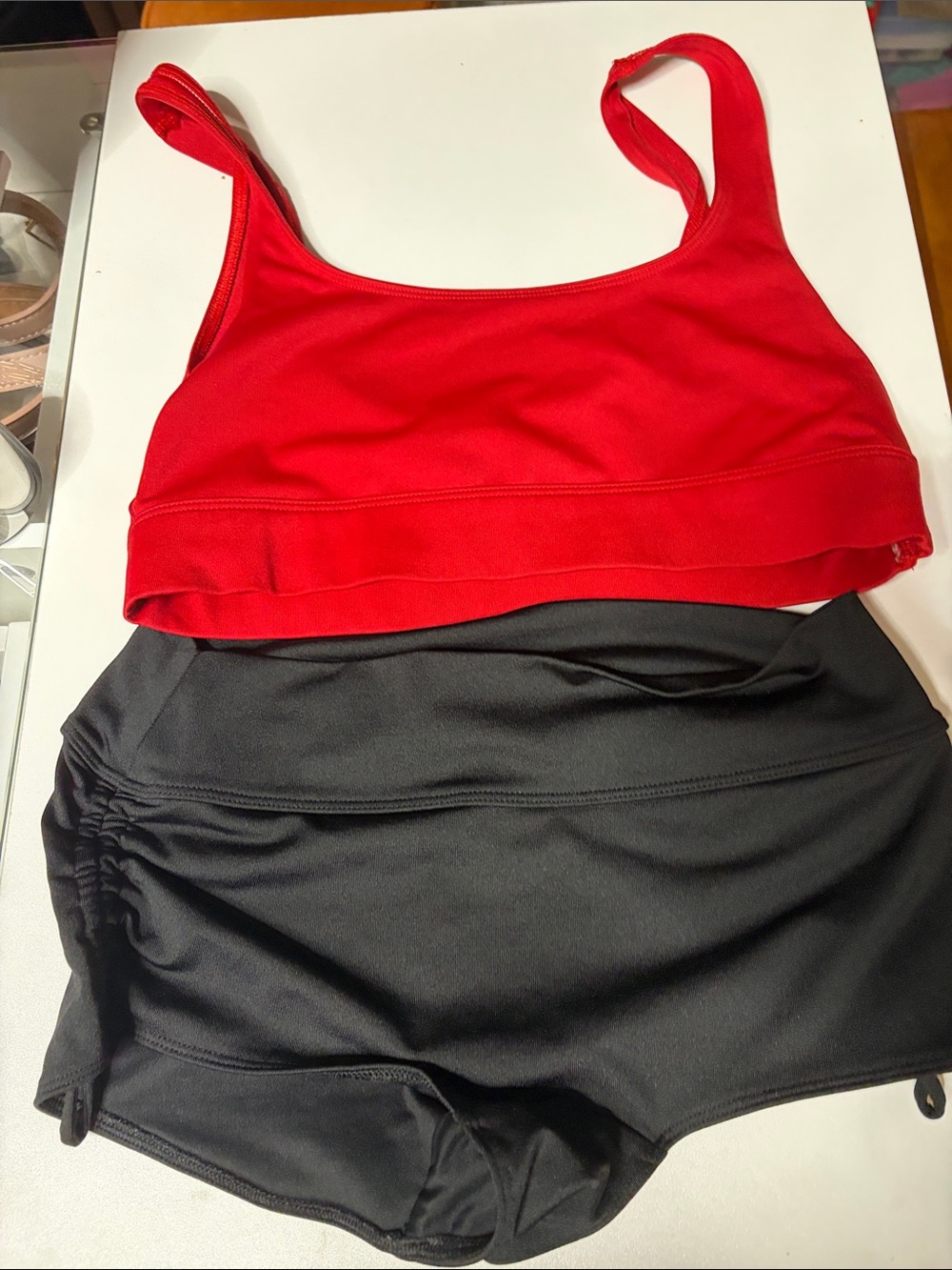 PINK Victoria's Secret Red Scoop Sports Bra with Black High-Rise Swim Bottoms